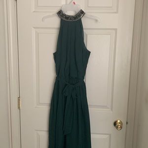 Dark green beautiful jeweled neck chiffon formal dress